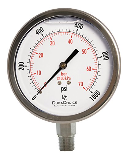 4" SS Oil Filled Pressure Gauge, 3/8" NPT Lower Mount, 1,000 PSI - size: [0-1,000 PSI]