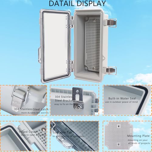 Waterproof Junction Box, ABS Plastic Electrical Box with Stainless Steel Latch, Hinged Cover Electric Project Enclosure Box with Mounting Plate, Wall Brackets & Cable Gland 7.9"x3.9"x2.8" - color: Clear, size: 7.9"x3.9"x2.8"