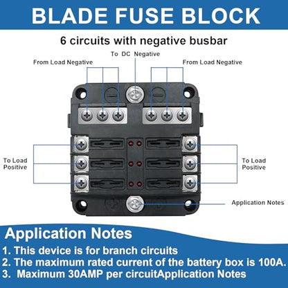 6 Way 12V Fuse Box Waterproof Fuse Box Holder with LED Indicator