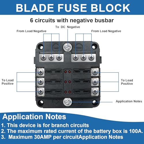 6 Way 12V Fuse Box Waterproof Fuse Box Holder with LED Indicator
