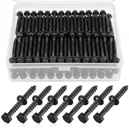50 Sets 1/4" x 2" Hex Head Lag Bolts, Lag Screw, Black - color: Black, size: 1/4" x 2"
