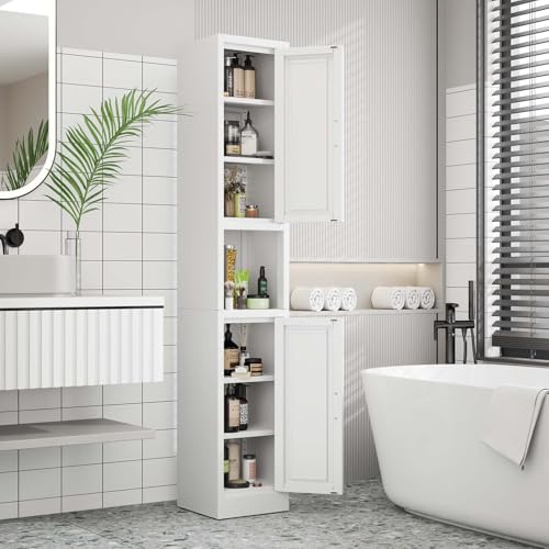 pozdeg 67" White Tall Slim Metal Bathroom Storage Cabinet - color: White, size: 11.81"D x 11.81"W x 67"H