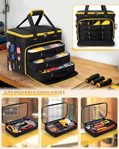 Marscamd 2 Layers Tool Bag with 3 Clear Window Removable Cases - color: Black/Yellow