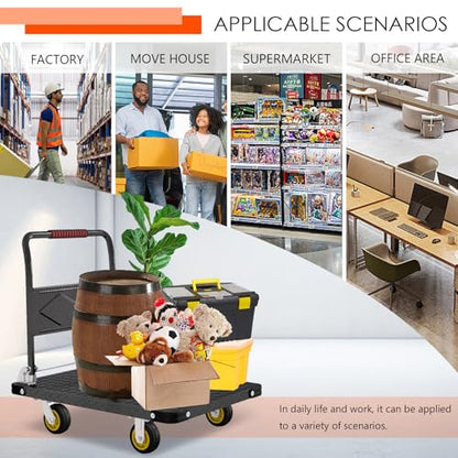 Platform Truck, Foldable Flatbed Cart Heavy Duty Push Cart Dolly