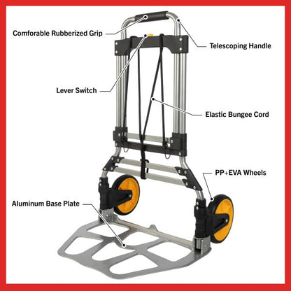Dolly Cart with Collapsible Handle - Folding Hand Truck with 330lb Capacity - Foldable Cart with Wheels and Elastic Cord by Stalwart - size: 330lb Capacity