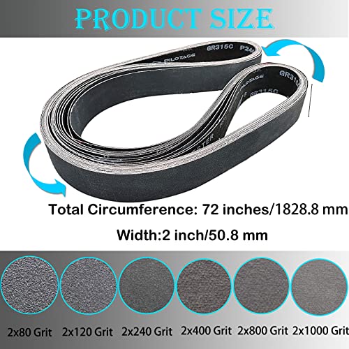 12 PCS 2 x 72 Inch Silicon Carbide Sanding Belts Assortment- 80, 120, 240, 400, 800, 1000 Grits Premium Sander Belts For Knife Sharpening and Metalworking - size: 2 x 72