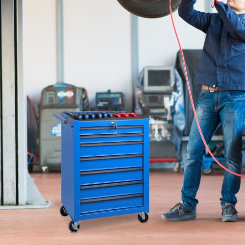 7 Drawers Rolling Tool Chest with Drawers & Lock - color: 7-drawer-blue-a