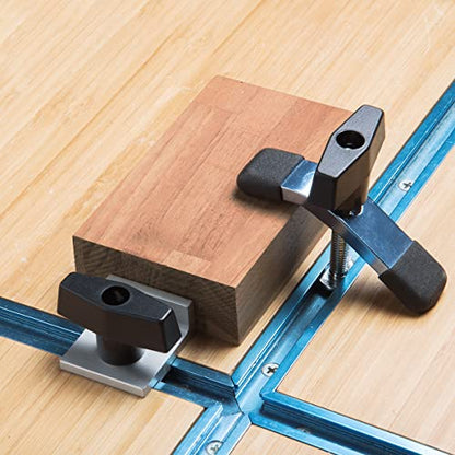 POWERTEC 5 Pack 1/4"-20 T Knobs, Threaded Clamping Knobs for T Track & Table Saw Accessories, Featherboard, Woodworking Jigs on Miter Saw, Router Table, Drill Press (QNB3001) - style: 1/4", T-Knob