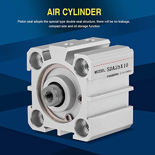 Pneumatic Air Cylinder SDA25 10, 25mm Bore 10mm Stroke Aluminum Double Acting Linear Actuator with ISO Mounting for Industrial Automation, Robotics and OEM Machinery