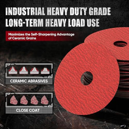 4.5" x7/8" Ceramic Resin Fiber Sanding Discs 80 Grit -25Pcs - style: 80grit-25Pack