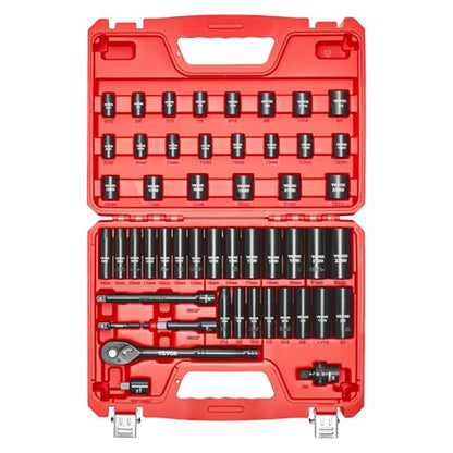 VEVOR 3/8" Drive Impact Socket Set, 50-Piece, Deep & Shallow Kit - size: 3/8" 50PCS