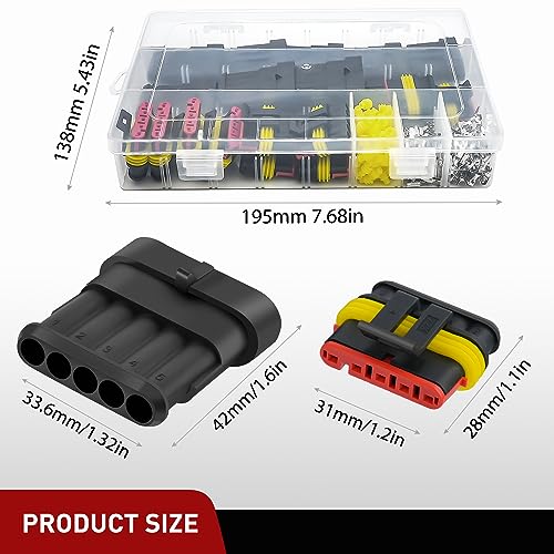 Nilight 220PCS 5 Pin Electrical Connector ‎Plug with Male Female Terminals - size: 5Pin Connector 200Pcs