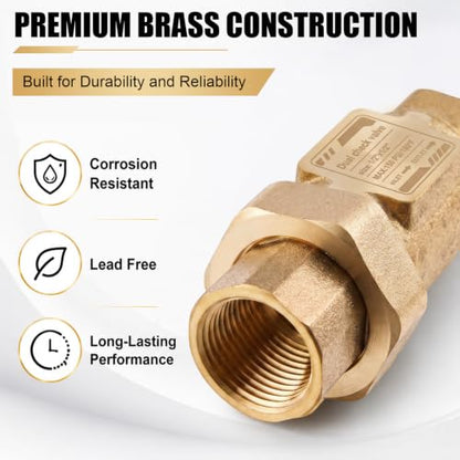 2 Pcs 1/2" Lead-free Brass Dual Check Valve, 1/2" FNPT Backflow Preventer