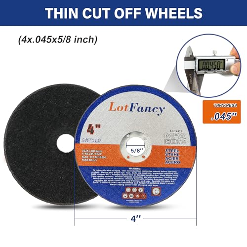 LotFancy Cut Off Wheels, 4 inch, Pack of 10, Angle Grinder Cutting Disc, Metal and Stainless Steel Cutting Wheels, Welding Accessories, Thin Kerf, Flat T1 Cut-Off Tool, 4 x 0.045 x 5/8” - style: 4in (Pack of 10)