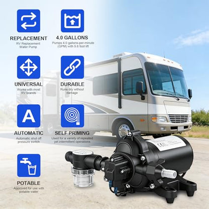 ECO-WORTHY 33-Series Water Pressure Diaphragm Pump Industrial 110V AC 4.0GPM Flow 50PSI Rated Pressure Self Priming RV Fresh Water Pump for Camper Kitchen Bathroom Marine Yacht Caravan - color: Black 9