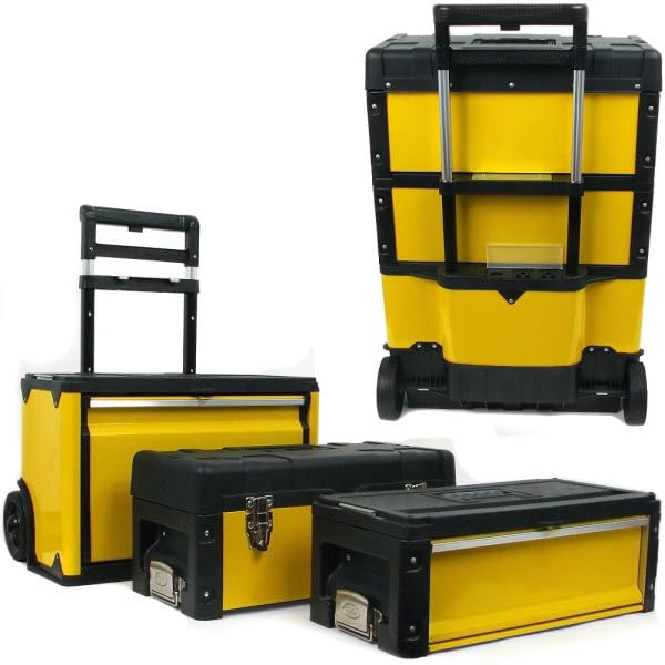 Stalwart 3-in-1 Portable Tool Box on Wheels, Yellow/Black, 20.5x12x28-Inch - style: 3-in-1