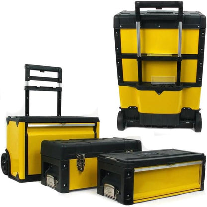 Stalwart 3-in-1 Portable Tool Box on Wheels, Yellow/Black, 20.5x12x28-Inch - style: 3-in-1