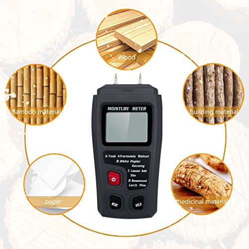 Digital Wood Moisture Meter Wood Humidity Tester Hygrometer Timber Damp Detector Large LCD Display (Grey) - color: Grey