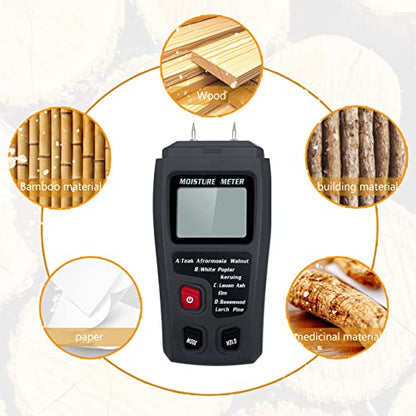 Digital Wood Moisture Meter Wood Humidity Tester Hygrometer Timber Damp Detector Large LCD Display (Grey) - color: Grey