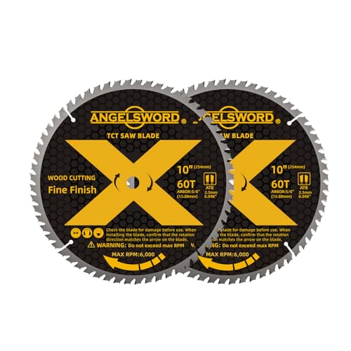 ANGELSWORD 10“ Table Saw Blade/Miter Saw Blade for Wood, 2pc 60T