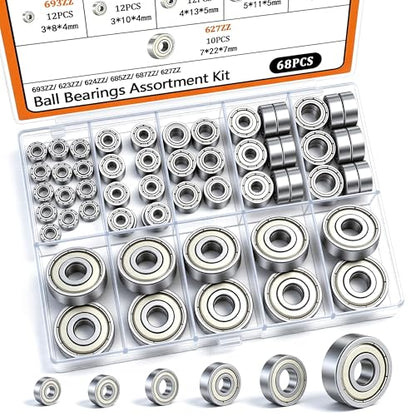 Dianrui 68 PCS 693ZZ/ 623ZZ/ 624ZZ/ 685ZZ/ 687ZZ/ 627ZZ Ball Bearings Assortment Kit, Small Bearings Carbon Steel Deep Groove Bearing, for Furniture Wheel, Roller Skates, 3D Printing and ect —6 Size - size: 693ZZ/ 623ZZ/ 624ZZ/ 685ZZ/ 687ZZ/ 627ZZ