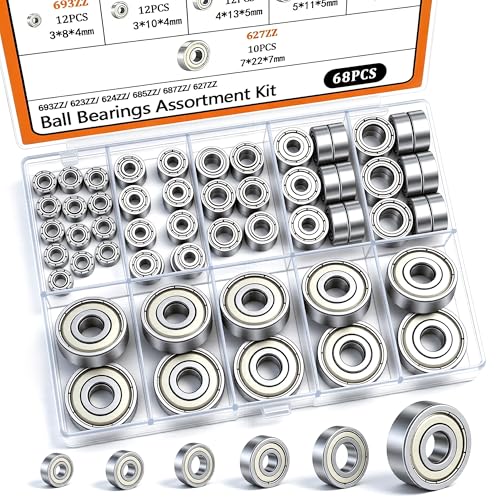 Dianrui 68 PCS 693ZZ/ 623ZZ/ 624ZZ/ 685ZZ/ 687ZZ/ 627ZZ Ball Bearings Assortment Kit, Small Bearings Carbon Steel Deep Groove Bearing, for Furniture Wheel, Roller Skates, 3D Printing and ect —6 Size - size: 693ZZ/ 623ZZ/ 624ZZ/ 685ZZ/ 687ZZ/ 627ZZ