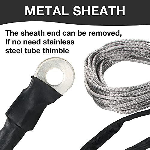 1/4" Synthetic Winch Rope 50 ft 10,000 lb UHMWPE Winch Cable Replacement Kit with Protective Sleeve, Thimble, Compatible with ATV UTV Truck Winches, Gray - color: Gray, size: 1/4 In x 50 Ft Standard