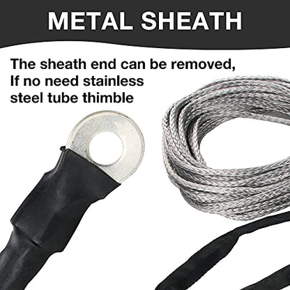 1/4" Synthetic Winch Rope 50 ft 10,000 lb UHMWPE Winch Cable Replacement Kit with Protective Sleeve, Thimble, Compatible with ATV UTV Truck Winches, Gray - color: Gray, size: 1/4 In x 50 Ft Standard