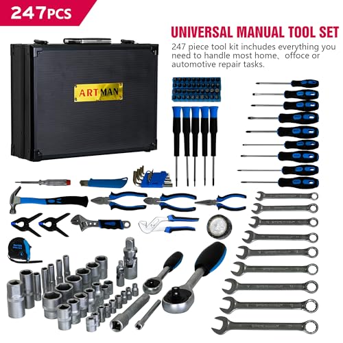 Combined Maintenance Toolset Suitcase-247 Pieces of Basic Home Mechanic Toolbox.General Machinery Tool Set.Home Mechanic Tool Kit Box for Men - color: Black, size: Toolset Suitcase