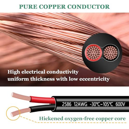 12 Gauge Wire 2 Conductor,12 AWG Electrical Wire Stranded PVC Cord Oxygen-Free Copper Cable,26FT 2 Core Pure Copper Flexible Cable Wire for LED Lamp Lighting Strips Automotive (12AWG-2C, 26FT)… - size: 26FT, style: 12AWG-2C