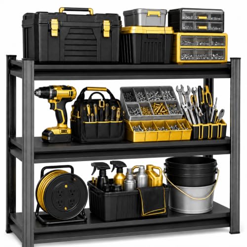 Garage Shelving, 1800 LBS Heavy Duty Metal Storage Shelves, 3-Tier Adjustable Storage Rack for Garage, Basement, Warehouse, 27.6" Wx 13.8" Dx 31.5" H - size: 3-Tier 27.6"Wx 13.8"Dx 31.5"H