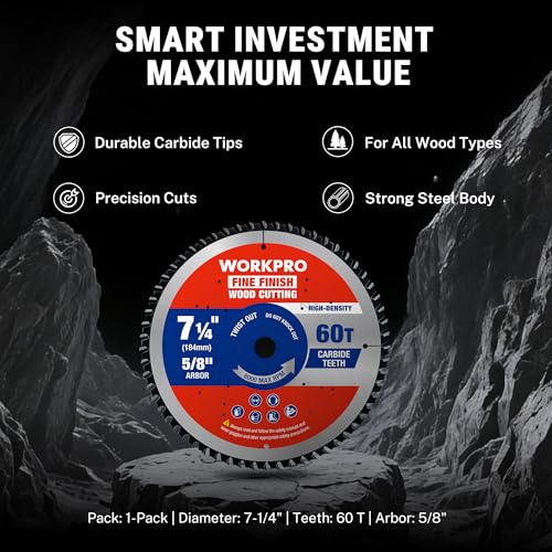 WORKPRO 7-1/4" Circular Saw Blade, 60T Fine Finish Wood Cutting - size: 7-1/4 INCH