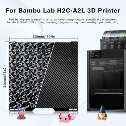 Smooth H2C/A2L Build Plate for Bambu Lab H2C 335x325mm, Double Sided PEO PET Spring Steel Sheet Plate for Bambu Labs H2C/A2L 3D Printer Platform