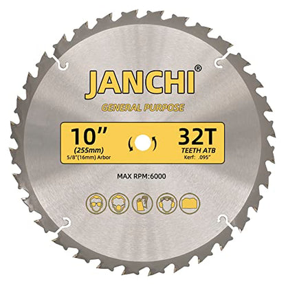 3-Pack Combo 10-Inch 32T & 60T & 80T Woodworking Saw Blades with 5/8" Arbor, .095" Thin Kerf Alternating Top Bevel Tungsten Carbide Teeth Miter/Table Saw Blade Ideal for Various Woods Cutting - size: 10" 32T/60T/80T