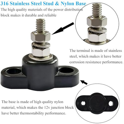 YSIL 1/4"(M6) Power Distribution Block 12V 150A Single Stud Bus Bar - size: 1/4", style: Single Stud