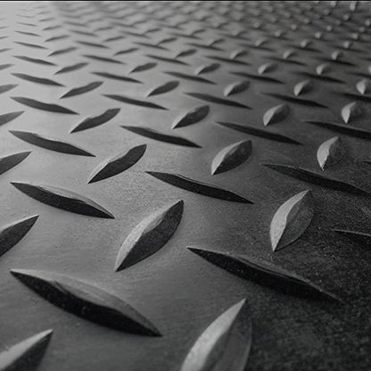 Rubber-Cal Diamond-Plate Rubber Flooring Roll - 3 mm x 4 ft x 15 ft Roll - Black - size: 180"L x 48"W x 0.1"Th