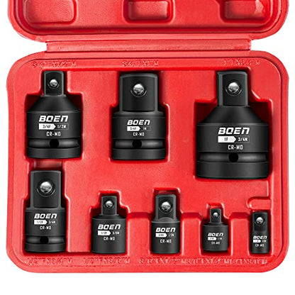 BOEN 8 Piece Impact Socket Adapter and Reducer Set, 1/4" 3/8" 1/2" 3/4" Drive Socket Adapter Set with Durable Case for Impact Driver Conversions (Upgraded) - size: 8 Piece