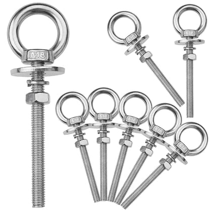 8 Pack M8 Stainless Steel Eye Bolts with Nuts,5/16" x 3" Eye Bolts - size: M8x77mm (5/16"x3")