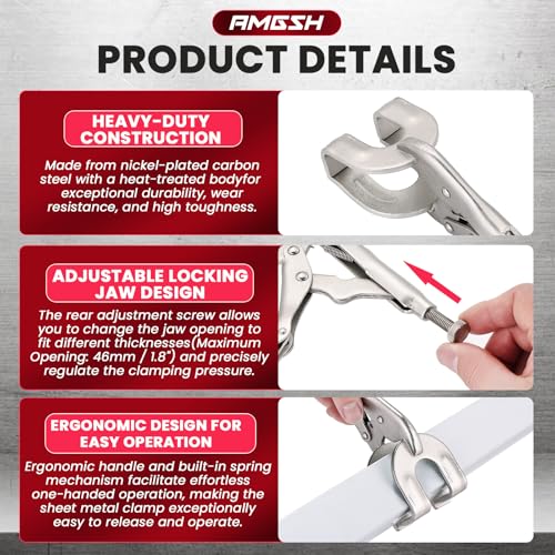 9" Locking Pliers Set, U-Shaped Welding Clamps, 4 Pack