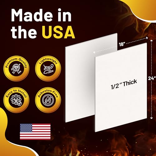 Lynn Manufacturing 1/2” Thick 18" x 24" (2-Pack) 2300F Smoke Free Ceramic Fiber Board Fireproof Insulation, 3328A