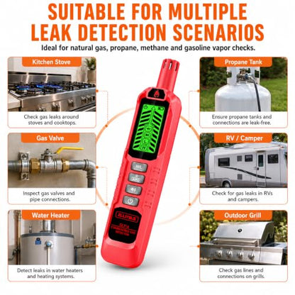 GL71A Gas Leak Detector, Portable Combustible Natural Gas Sniffer with Audible Visual Alarm, Locate Methane Propane Butane Gas Leaks for Home RV Pipeline Safety, Red