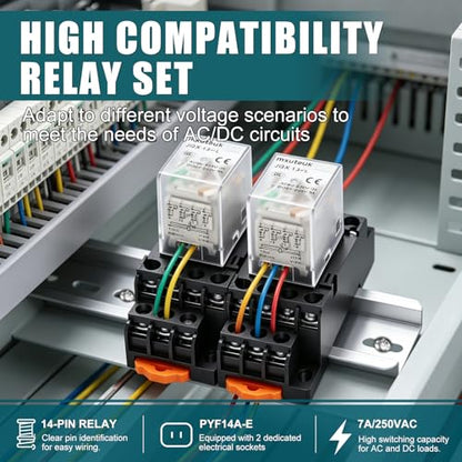 mxuteuk 2pcs HH54P AC 110V/120V Coil 14 Pin 3A 4PDT LED Indicator Electromagnetic Power Relay, with Base, with DIN Rail Slotted Aluminum - color: Black-14Pin-3A&Base, size: AC 110V