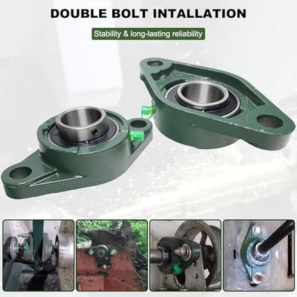2 Pack UCFL206-20 Pillow Block Bearing – Flange 2 Bolt Mounted Pillow Block Bearings – Bearing Steel Bearings with 1-1/4" Bore - Self-aligning Bearings with Solid Cast Iron Base - style: UCFL206-20