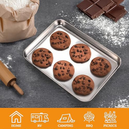 12 Pack Stainless Steel Plates, Metal Food Tray Plate, Small Baking Sheets for Oven, Food Safe Smooth Polished for Adults, Picky Eaters, Campers, Hand Project (8.3''L x 5.8''W)