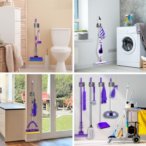 Broom Holder Wall Mount Rack, 304 Stainless Steel Mop and Tool Organizer - color: Gery