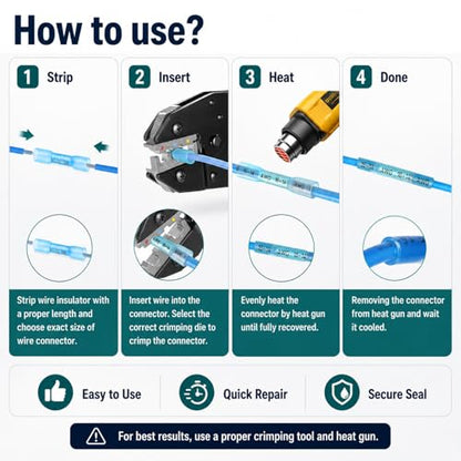 300PCS Heat Shrink Butt Wire Connectors, 22-10 AWG Insulated Waterproof Wire Electrical Connector kit，Wire Crimp Terminals Butt Splices for Marine Automotive Boat Truck Repair