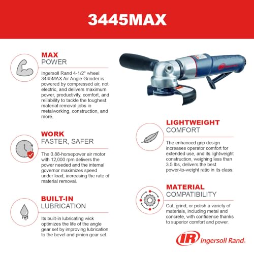 Ingersoll Rand 3445MAX 4.5" Air Angle Grinder/Cutoff Tool, 4.5" Wheel - size: 4.5" Wheel