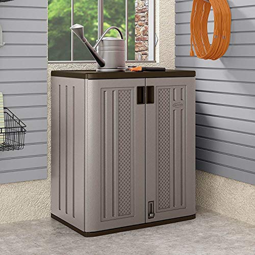Suncast 2 Pack 9 Cu. Ft. Base Storage Cabinet, Resin Garage Organizer, Platinum Metallic/Slate