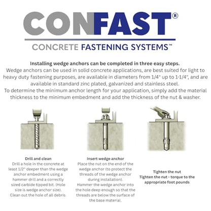 CONFAST 1/2" x 2-3/4" 316 Stainless Steel Wedge Anchor (5 per Box) - size: 1/2" x 2-3/4"