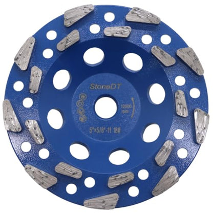 Diamond Grinding Cup Wheel, 5’’ High Performance Concrete Grinding Wheel for Marble Granite Thin Epoxy Coating Removal, 5/8"-11 Arbor, 18/20 Grit, 18 Segment - style: 5''
